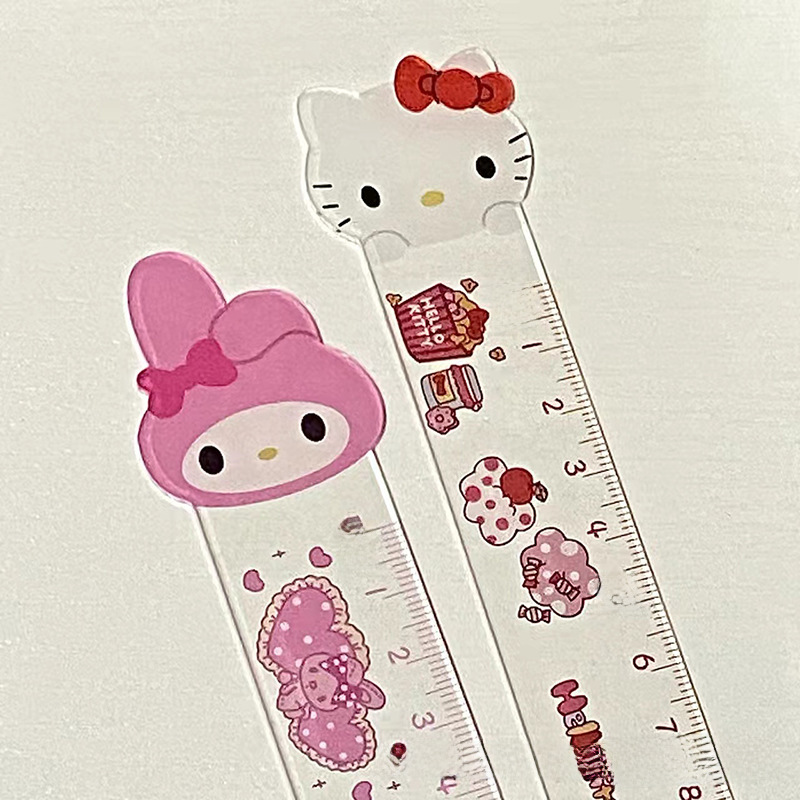 Japanese-style cute transparent acrylic 12cm straight ruler with a girl's heart, student measurement cute cartoon pattern stationery ruler