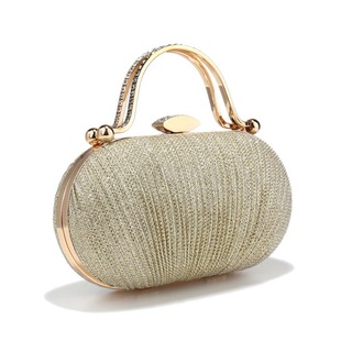 Cross-border Explosive Pleated Flash Dinner Bag Exquisite Evening Dress Celebrity Handbag Egg Shaped Shoulder Clutch Bag