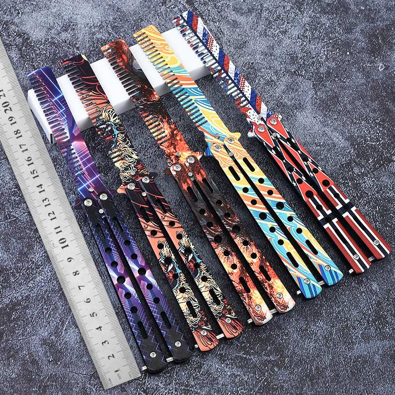 Manufacturer wholesale unsharpened butterfly practice shears butterfly comb practice folding knife game toy knife outdoor knife
