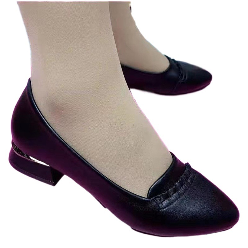 Zapatos de cuero suave para mujer, verano 2023, elegantes, de suela blanda, cómodos, con tacón grueso, zapatos de cuero de moda para mujer, con punta en pico, zapatos de tacón alto para mamá