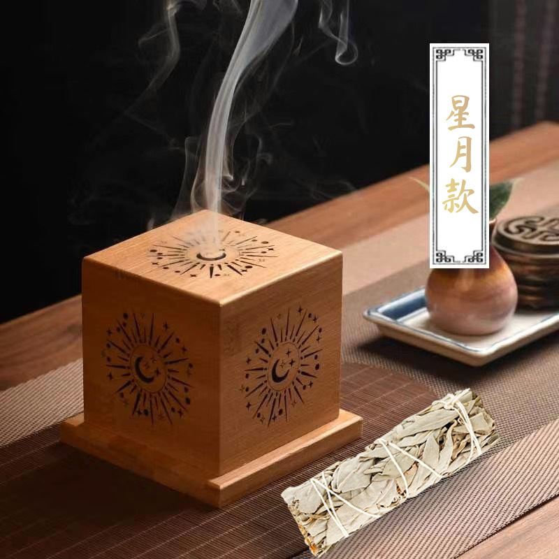 madera salvia blanca incienso horno de cristal purificador incienso horno de disco de madera de bambú caja de sándalo decoración desmagnetizador image 15