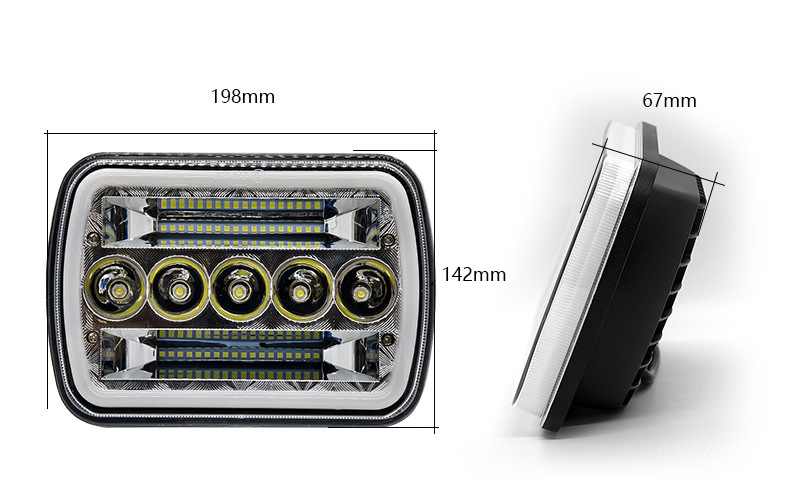 7-Inch 45W Square Headlight Modified with Led Daytime Running Lights, 5-Bead Square Light, Dual-Light Strong Light, High Brightness, High Power