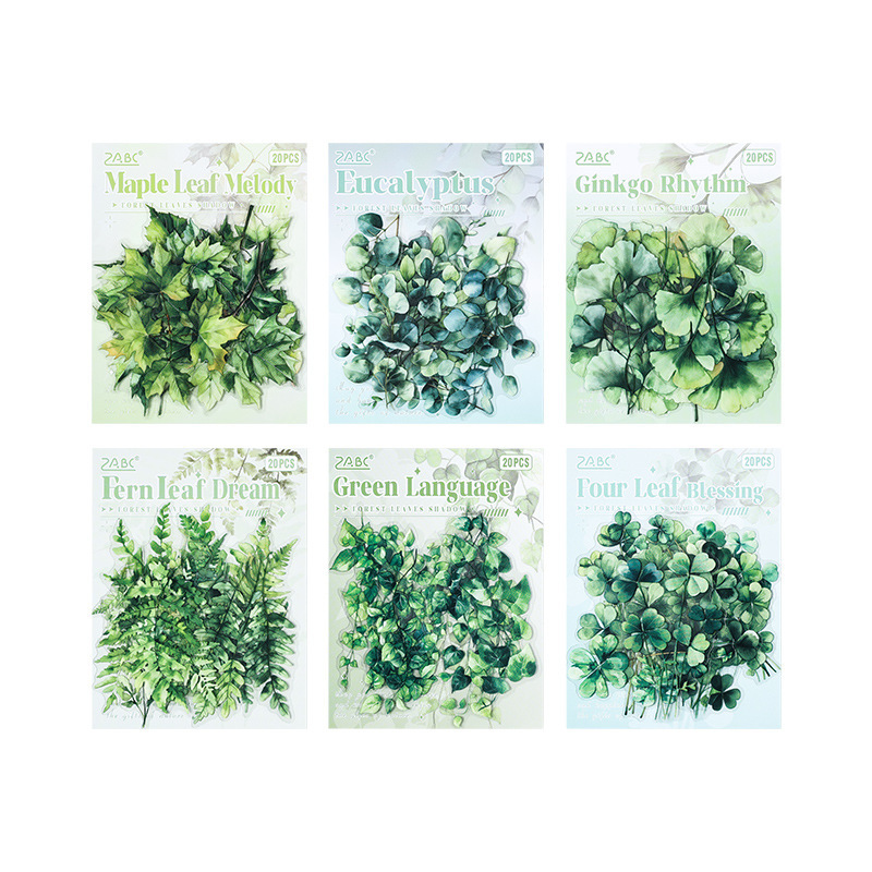 Sombra de hoja forestal transparente pegatinas impermeables para mascotas paquete diy pegatinas paisajísticas de cuentas de mano pegatinas de hojas de plantas retro transfronterizas