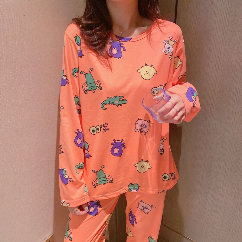 Cartoon Crocodile Pajamas Women's Spring and Autumn Thin Long-sleeved Trousers Cute Age-reducing Style Student Dormitory Home Clothes suit