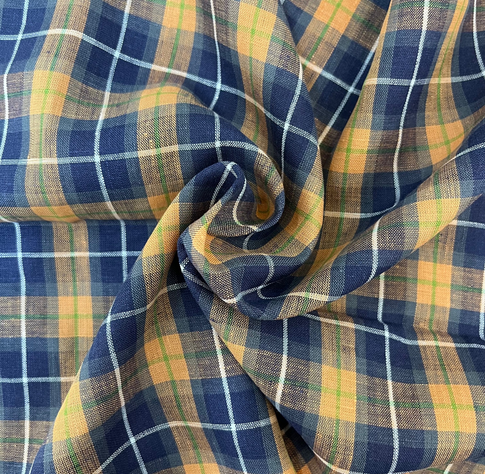 2023新艺纯亚麻色织格子面料春夏衬衫连衣裙复古时装女装裤子布料