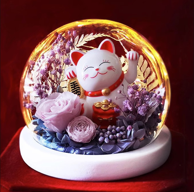 Rosa eterna luz de la noche flor eterna luz de la noche fortuna gato decoración del coche regalo de cumpleaños para novia Día del Maestro