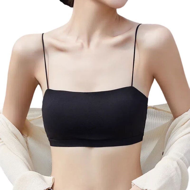 여성용 끈 없는 브라, 여름용 얇은 이너웨어, 노출 방지, 가슴을 감싸는 올인원 브라탑, 가슴 패드 포함