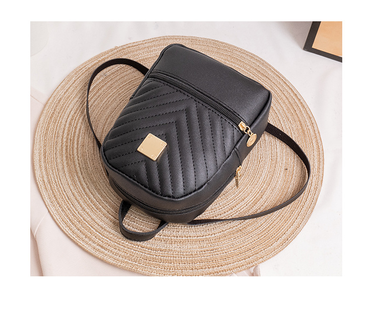 Fashion Stripe Solid Color Bucket Zipper Backpackpicture1