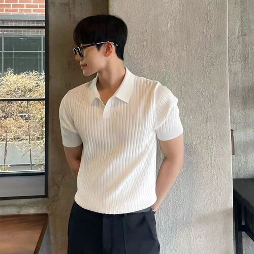 Light Mature Style Men's Simple Polo Shirt, Trendy Brand, Ice-Silk Cool-Fit, Solid-Color Short-Sleeve Business-Style T-Shirt with Lapel – for Men