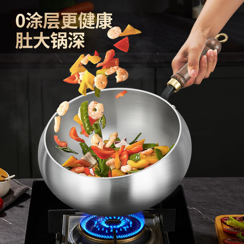 Clang 316 olla de barriga grande de acero inoxidable wok doméstico sin recubrimiento cocina de inducción de gas antiadherente olla de cocción especial pequeña