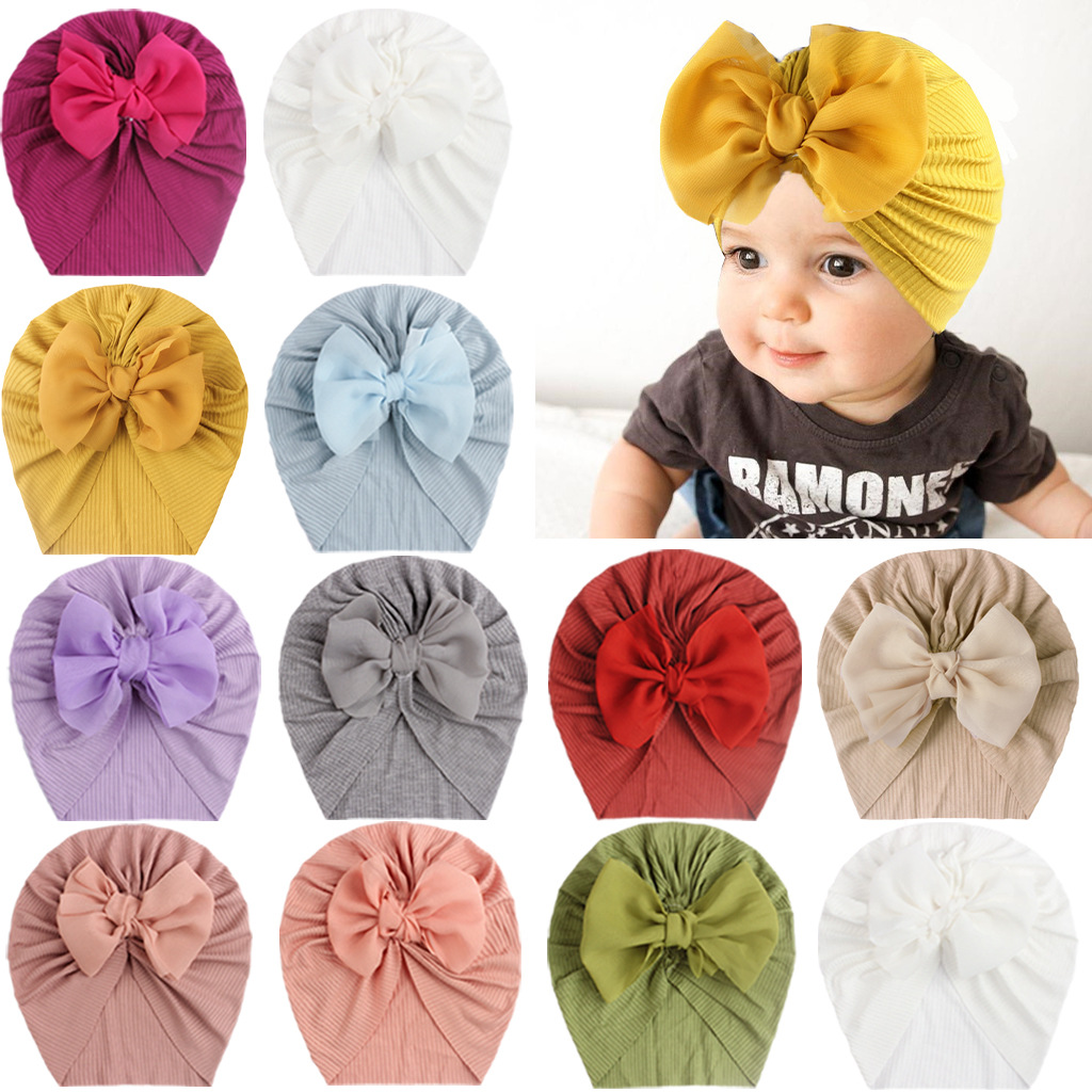 Children Unisex Fashion Solid Color Bow Knot Baby Hat display picture 2