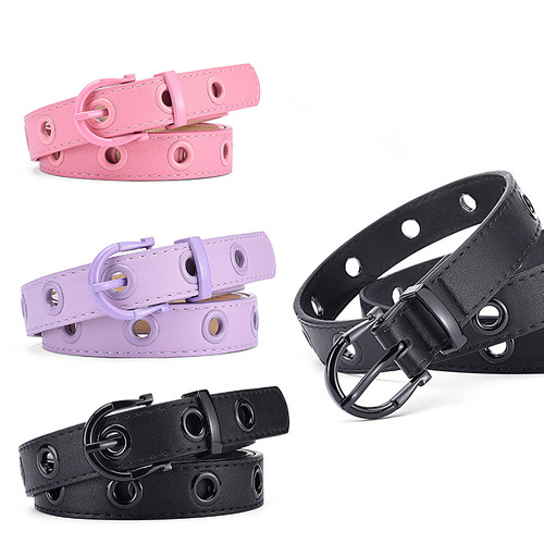 New Unique Needle Button Color Design Bobble Eyelet Decorative Women's Belt Personality Punk Solid Color Leather Belt For Women Wholesale