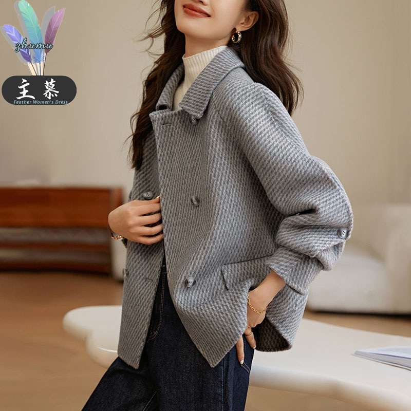 Autumn and Winter 2023 New Fashion Korean-style Slim All-match Elegant Solid Color Pineapple Wool Coat for Women
