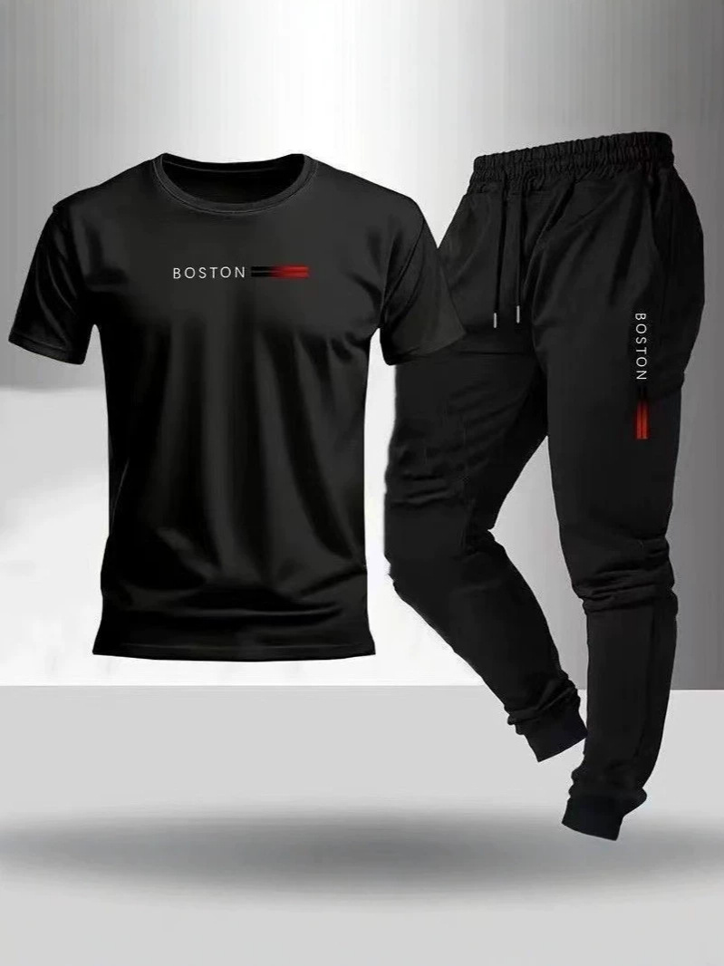 Sports suit, men's summer set, body-friendly trousers with a round collar for training for gym, direct factory sales, for running 5