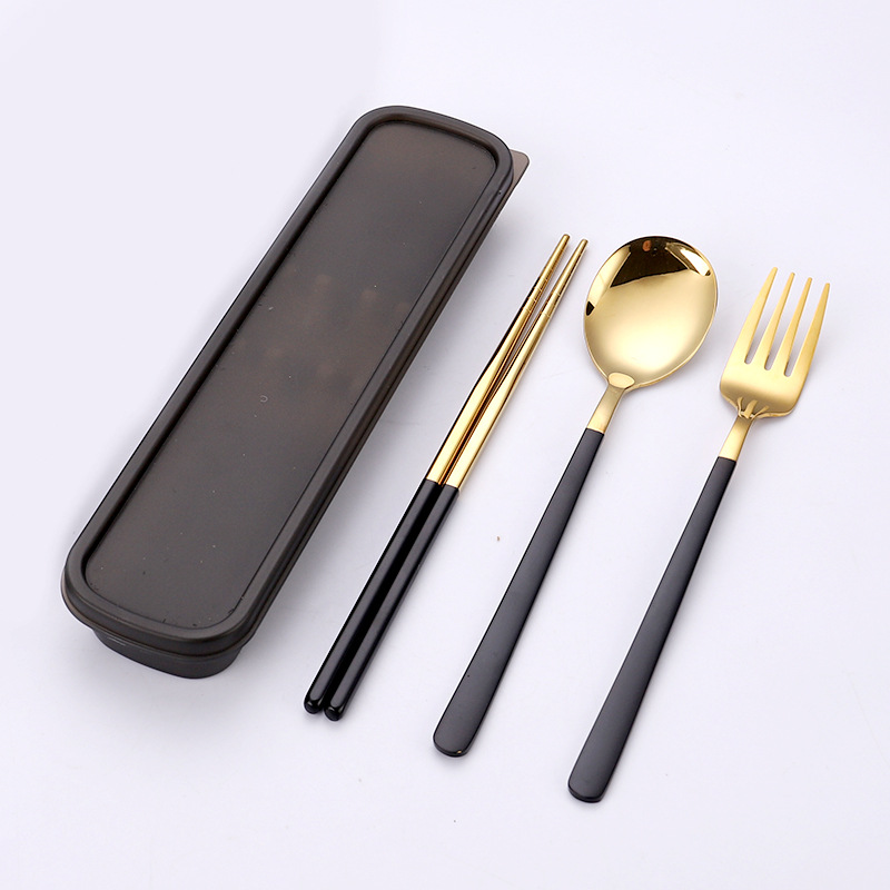 블랙 골드 스푼과 포크 젓가락 3 종 세트