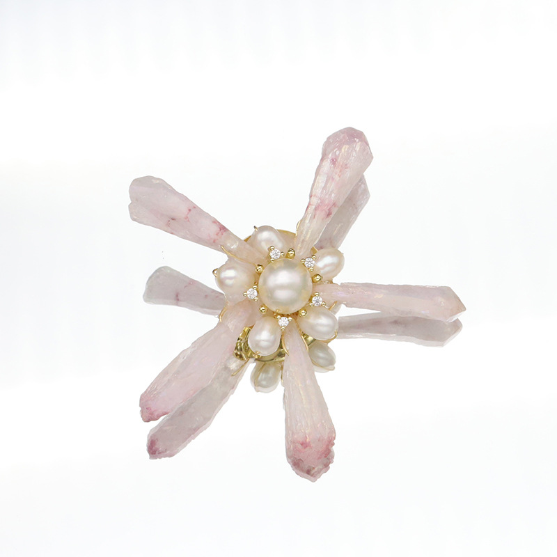 Broche de perlas de agua dulce natural de alta calidad barroco Rosa cristal pentagrama ramillete pequeña fragancia joyería hecha a mano al por mayor