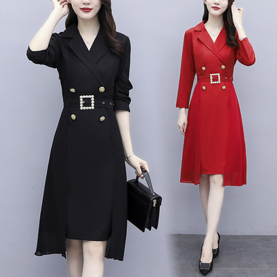 Real shot 2021 Summer new Korean Edition mm fashion Chiffon Mosaic man 's suit Show thin Dress