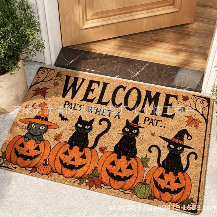 New Temu Halloween Decorative Doormat for Outdoor Entrance Shoe Changing Area, Imitation Coconut Palm Fiber Loop Mat, can be shipped on behalf of others
