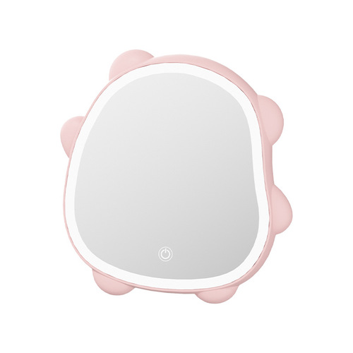 Lazy Bear Mirror with LED Lighting, Home Vanity Mirror, Desk Vanity Mirror for Dorms, Makeup Mirror with LED Light for Girls