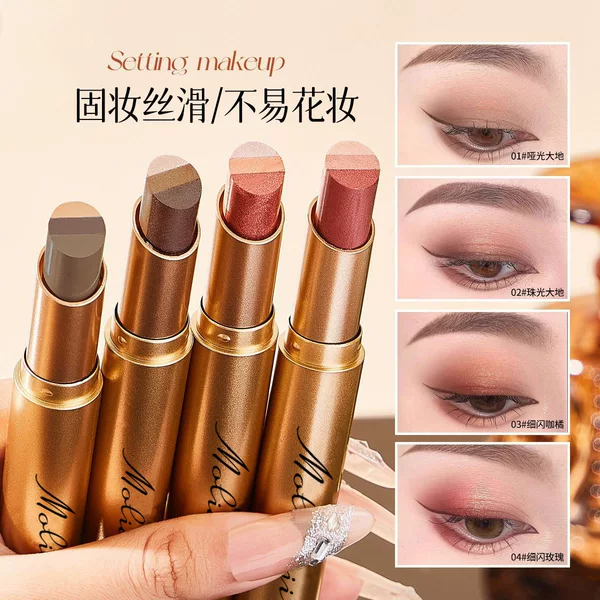 MLJ 3-in-1 Delicate Gradient Eyeshadow Glitter Powder for Beginners, Long-Lasting Highlighter and Eyeshadow Stick in Three Colors