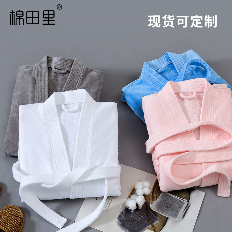 酒店浴袍批發 純棉吸水割絨毛巾料浴衣加厚美容院浴袍 刺繡logo