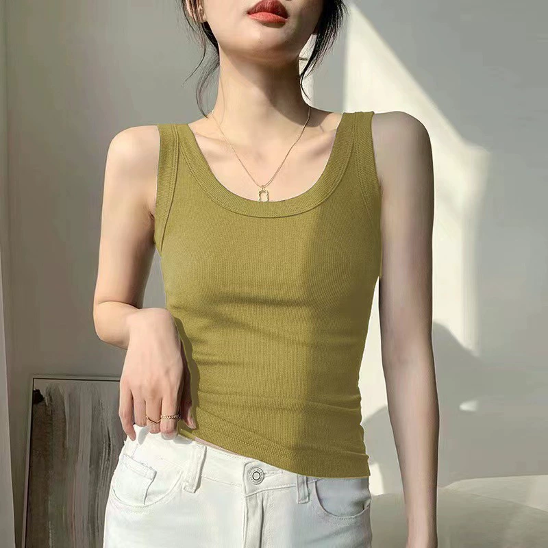 С sleeveless Tank Top с встроенными чашками, базовая футболка весна–лето, легкая дышащая