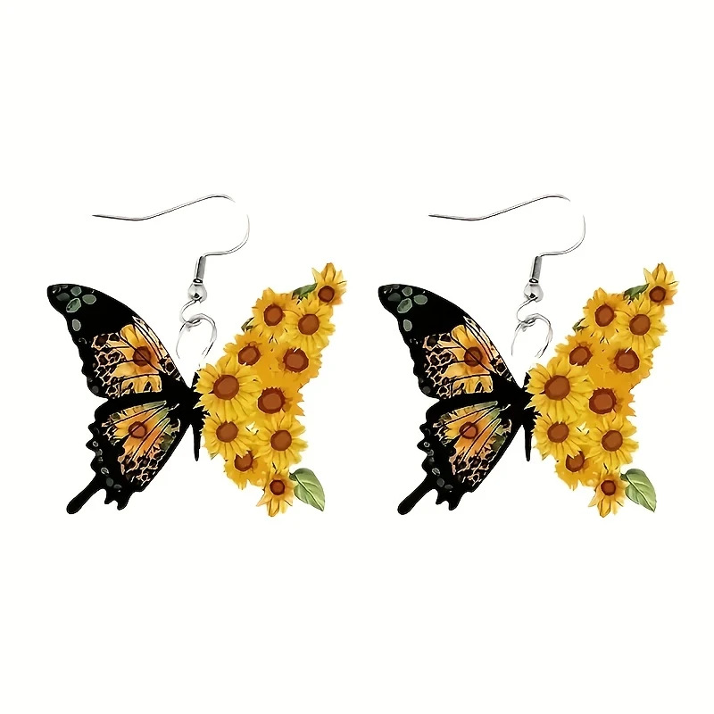 Cross-Border Butterfly Acrylic Flat Sunflower Earrings 2D Cartoon Butterfly Shape Ladies Daily Wear Earrings