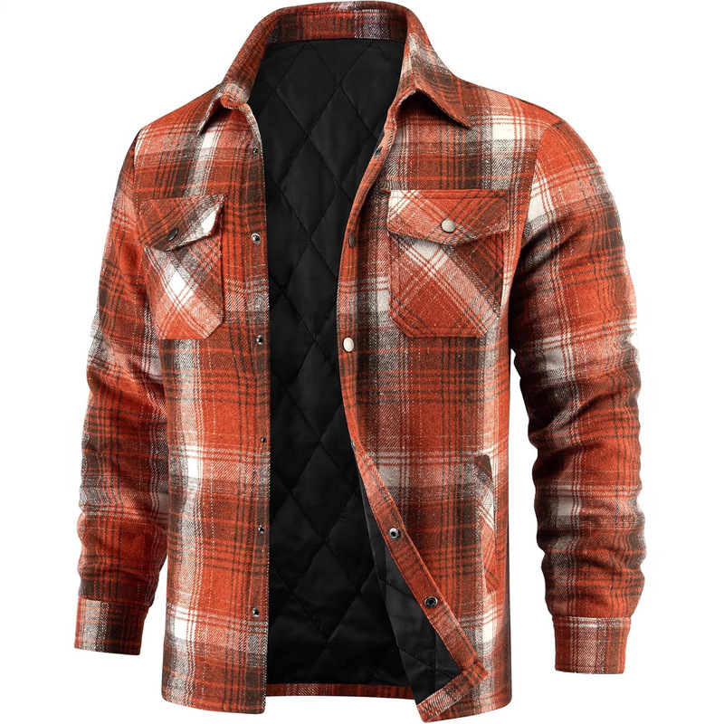 European and American Men's Cotton Coat Amazon Long-Sleeved Lapel Flannel Yarn-Dyed Plaid Warm Loose Men's Coat Wholesale European and American Men's Cotton Coat Amazon Long-Sleeved Lapel Flannel Yarn-Dyed Plaid Warm Loose Men's Coat Wholesale