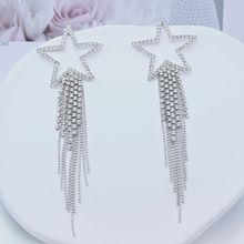 欧美爪珠链镶钻耳饰舞会夸张五角星长款流苏耳坠跨境新品原创耳环