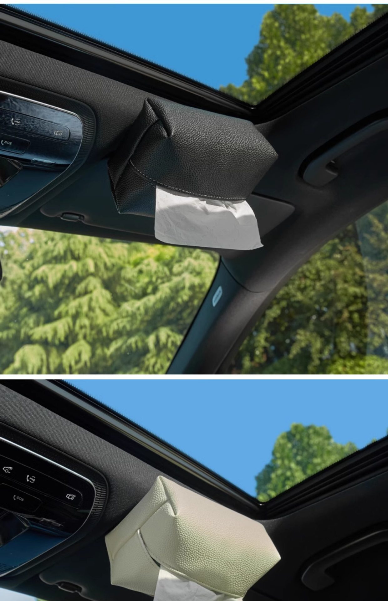Popular magnetic car roof tissue box, automatic ceiling-mounted tissue box for car sunroof, tissue pack gadget