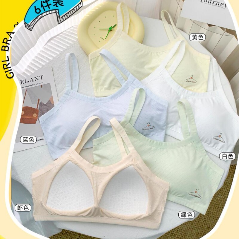 New Style Ice Silk Breathable Perforated Underwear for Teenage Girls in Their Developmental Period, with Fixed Cups, Thin Straps, Skin-Friendly, Soft and Comfortable, in Light Colors New Style Ice Silk Breathable Perforated Underwear for Teenage Girls in Their Developmental Period, with Fixed Cups, Thin Straps, Skin-Friendly, Soft and Comfortable, in Light Colors