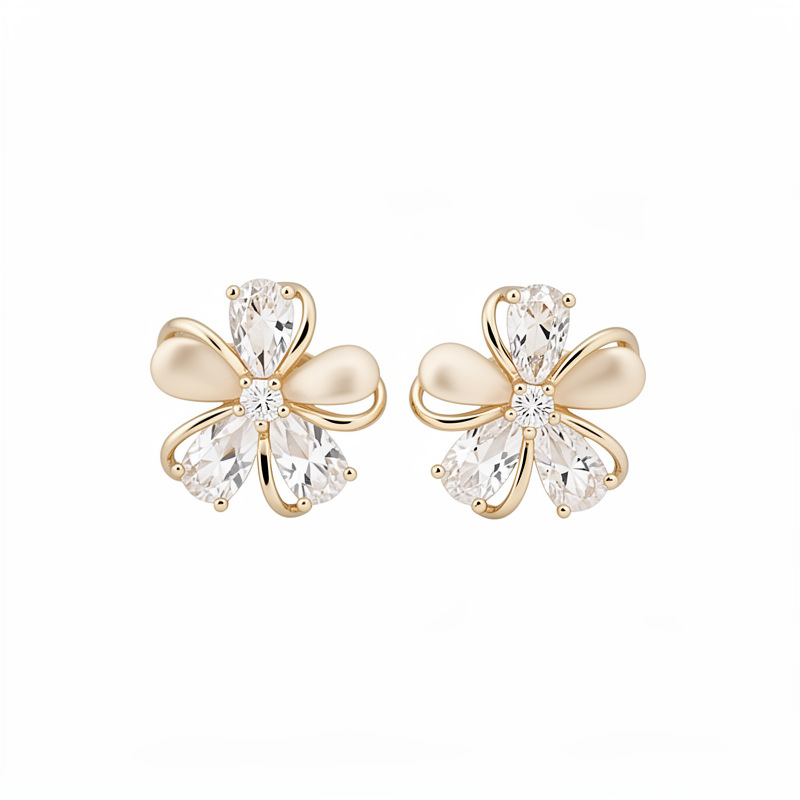 18k oro real chapado agujas de plata zircon piedra de ojo de gato pernos de flores delicados pendientes de aretes de lujo ligero de alto nivel image 6