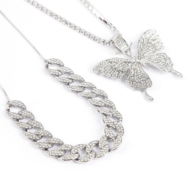 Cuban Link Butterfly Pendant Necklace Full Diamond Street Style_voghion.com