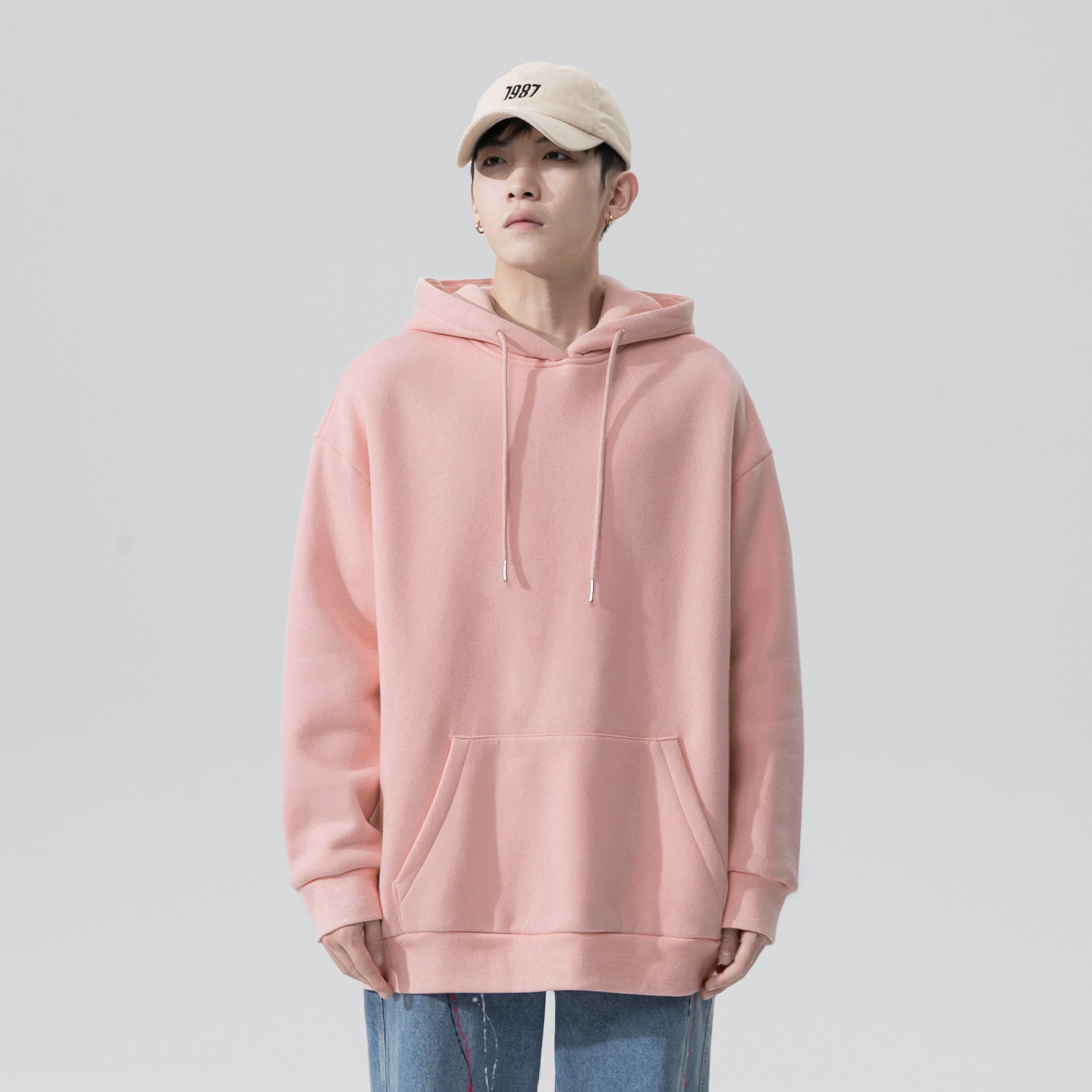 Men's Hoodie Solid Colour Trendy Versatile Loose Sports Jacket_voghion.com
