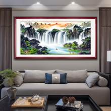 山水国画客厅招财字画办公室装饰风水靠山挂画旭日东升聚宝盆壁画