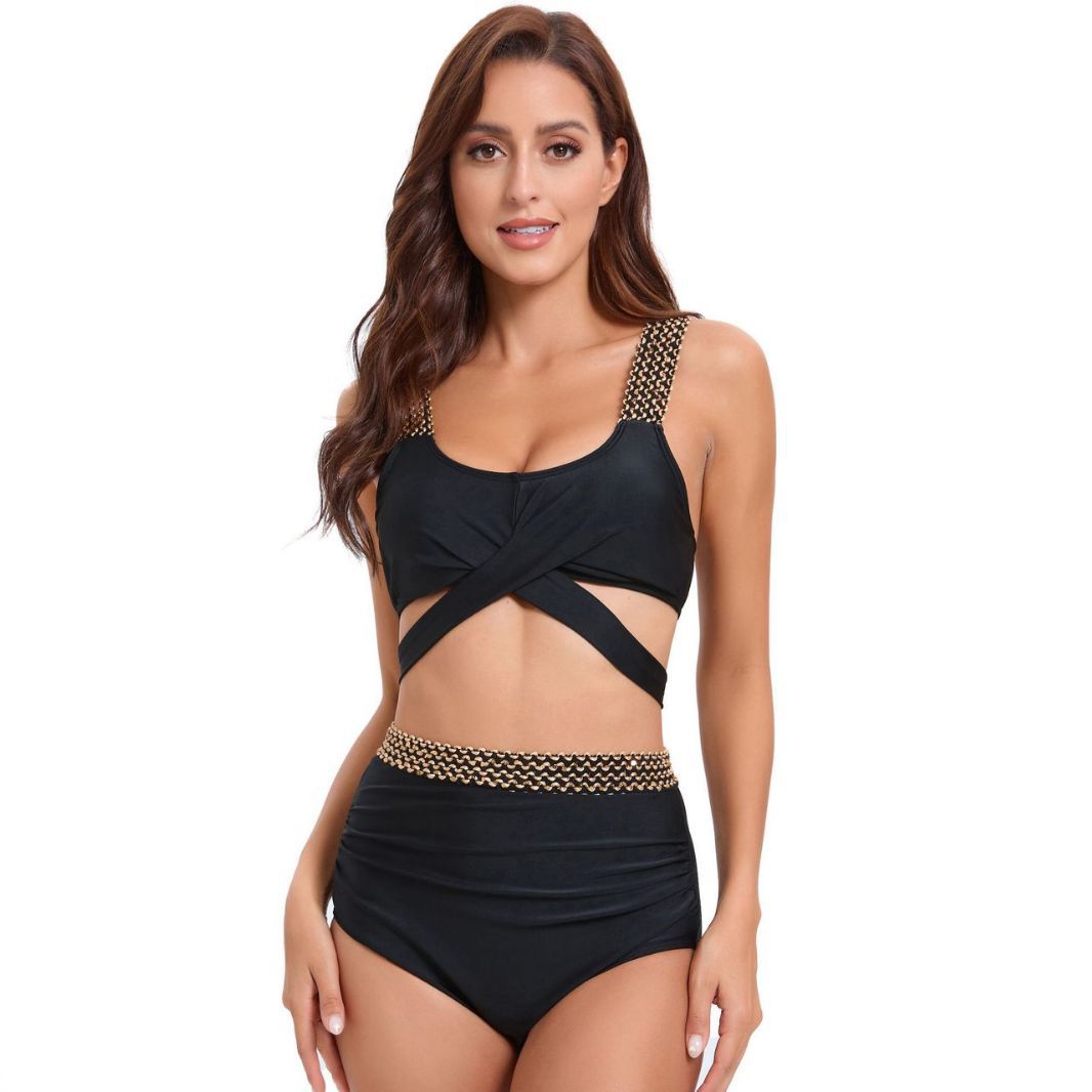 Factory Thickened European and American Style Solid Color Swimsuit for Women, Triangle Bikini for Foreign Trade, Amazon Bikini, Two-Piece Style