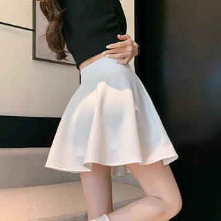 白色短裙半身裙女夏季2025新款高腰小个子蓬蓬伞裙显瘦a字百褶裙