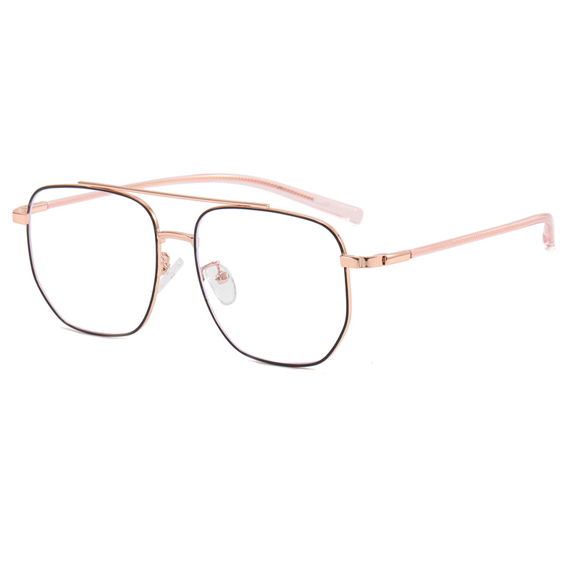 Gafas de luz azul marco de los hombres de moda pu guapo marco grande cara grande que adelgaza gafas lisas metal doble haz mismo estilo marco de gafas de borde dorado