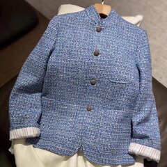 【蓝色多瑙河】25秋冬LP马海毛编织格纹立领夹克外套