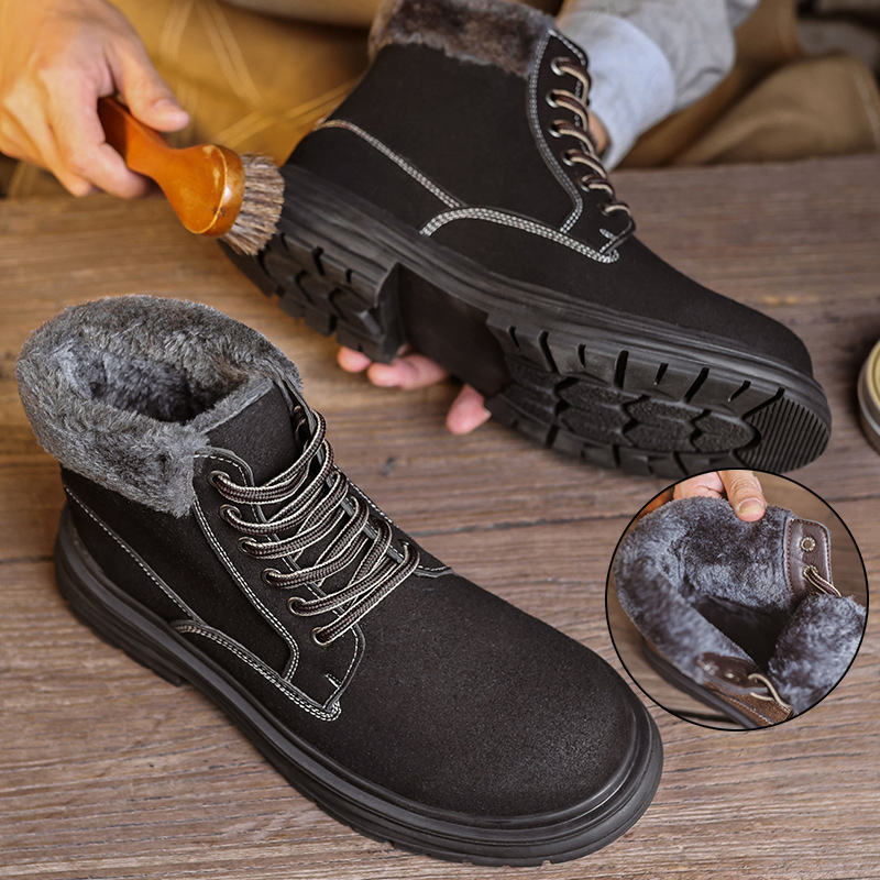 Men's Shoes men's autumn and winter shoes plus velvet thick cotton shoes men's outdoor Northeast snow boots winter men's thick soled cotton boots_vogvips.com