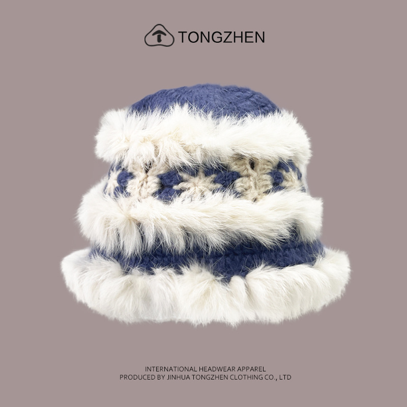 China-Chic Kaninchenhaar Löwe Erwachen Niedlicher Plüsch-Tigerkopf für Kinder, chinesische gestrickte Fischermütze im Winter_voghion.com