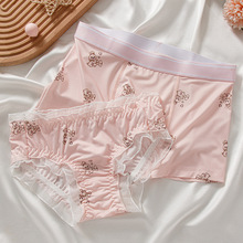 2025夏季情侣内裤一男一女性感纯欲粉色兔子可爱蕾丝内衣系带套装