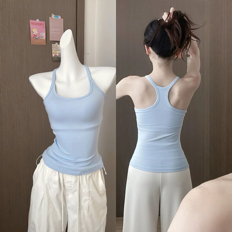 Pure Desire Sweet and Spicy Girl Halter Neck Camisole with Built-In Bra Pads, Slim Fit, Beautiful Back Design, Suitable for Outerwear or Layering Pure Desire Sweet and Spicy Girl Halter Neck Camisole with Built-In Bra Pads, Slim Fit, Beautiful Back Design, Suitable for Outerwear or Layering