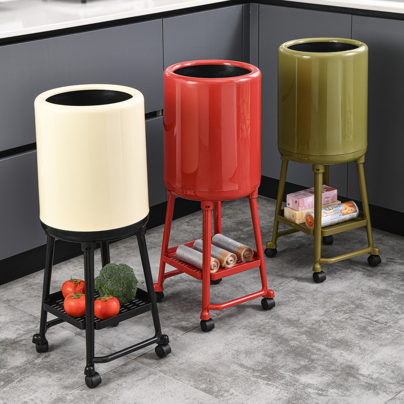 High-Legged, Bend-Free Trash Can with Wheels, Large Capacity, Movable, for Home Kitchen and Living Room, Odor-Proof Wastebasket