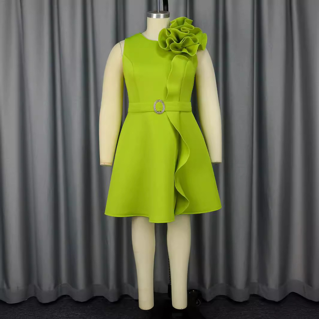 Women's Clothing New summer three dimensional flower dress party banquet sleeveless high waist dresses_voghion.com
