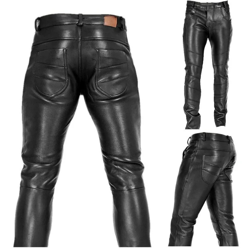 In-Stock Foreign Trade Cross-Border Men's Slim-Fit Leather Pants, Punk Style Pants, New Style Jogger Pants, European and American Amazon Men's Clothing In-Stock Foreign Trade Cross-Border Men's Slim-Fit Leather Pants, Punk Style Pants, New Style Jogger Pants, European and American Amazon Men's Clothing