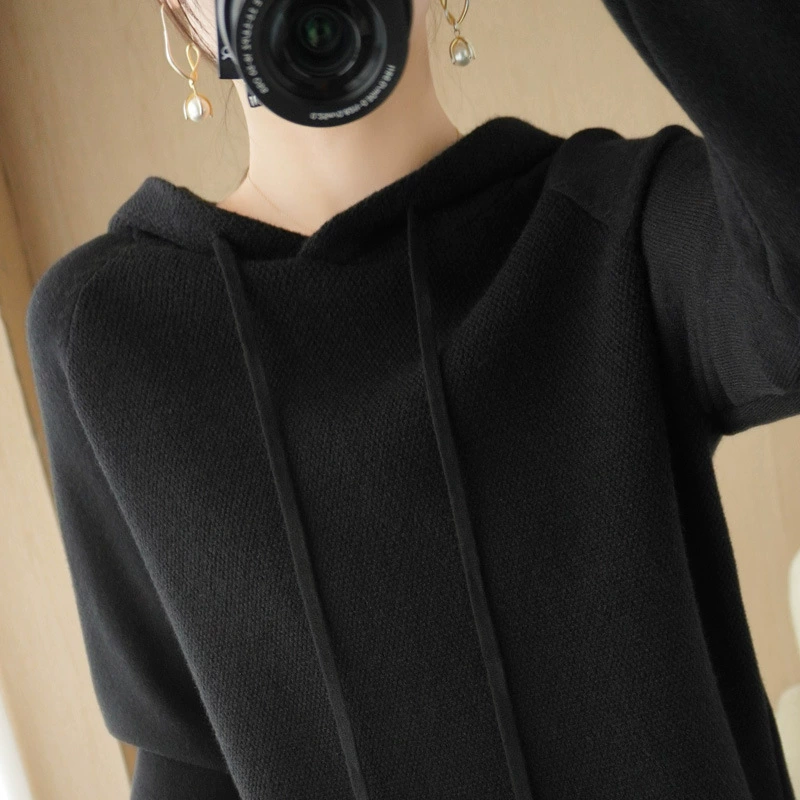 Женский вязаный свитер-пуловер из вельвета на осень 2024, толстый, с капюшоном, свободного кроя, повседневный, для работы и отдыха