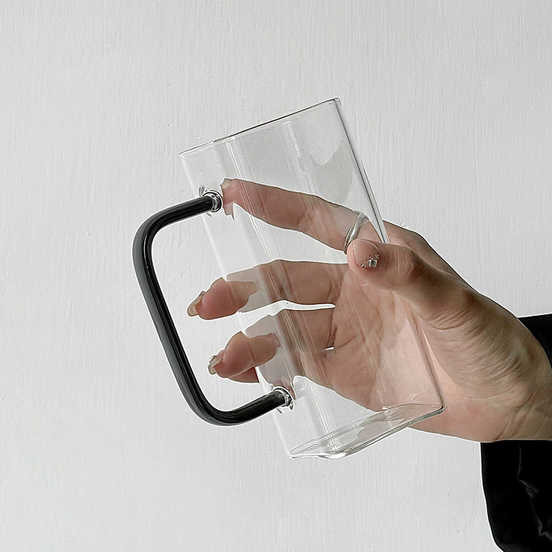Taza de vidrio cuadrada al por mayor taza de té separada taza de agua de paja transparente taza de vidrio de silicona alta temperatura