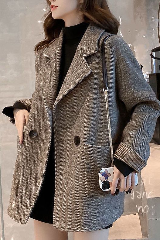 毛呢西装外套女2025春季新款韩版英伦风宽松显瘦韩版休闲呢子大衣