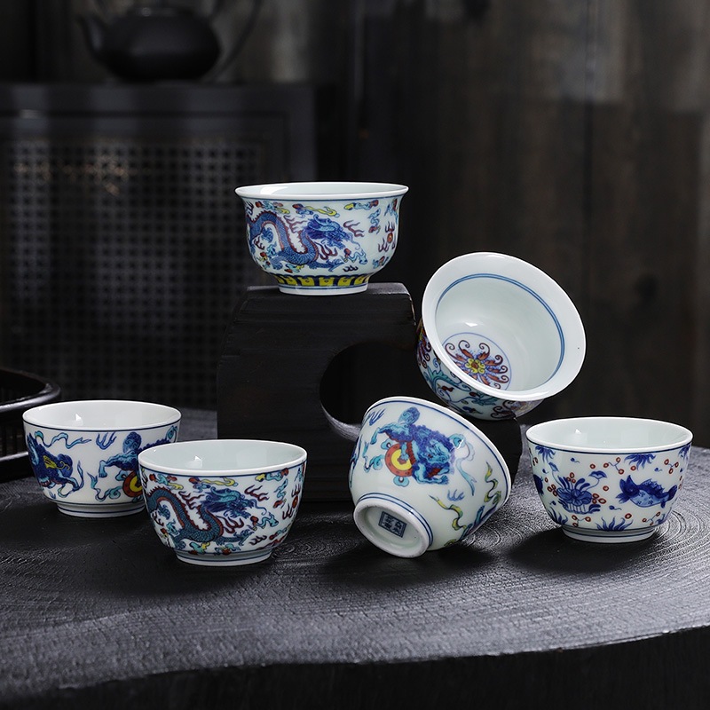 세라믹 마스터 컵 대형 파란색과 흰색 차 컵 골동품 단일 컵 차 컵 가정용 쿵푸 차 컵 도매